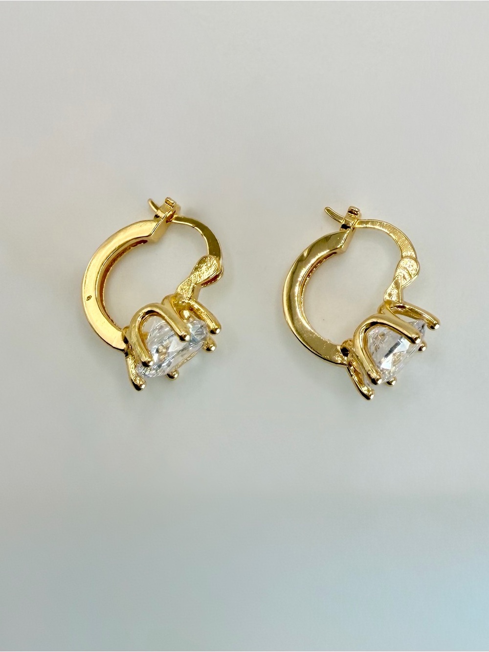 Gold Plated Clear Stone Hoop Earrings - Women Jewelry - Picture 5 of 7